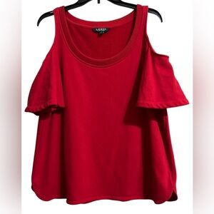 Lauren Ralph Lauren Red Cold Shoulder Round Neck Pullover Sweater Top Large